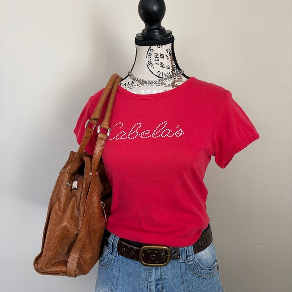 ✨2 FOR $25✨ Cabelas red ribbed studded y2k baby tee - Picture 2 of 11